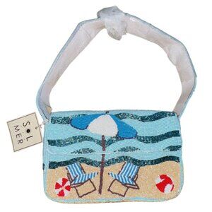 SOL and MER Beach Scene Beaded Baguette Shoulder Bag NWT